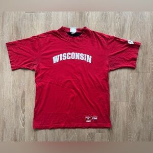 Vintage Embroidered Wisconsin Red Short Sleeve Tee with White Logo